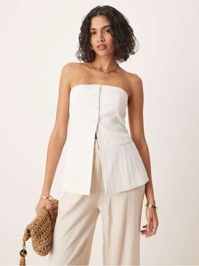 Stradivarius  Strapless Ivory Button-Front  Jacket Top